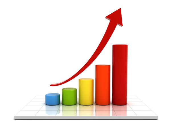 Бизнес-график с красной стрелкой роста на белом фоне с отражением
 - Фото, изображение