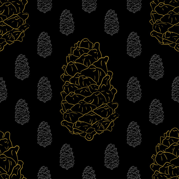 Golden fir cones seamless pattern - Vektor, obrázek