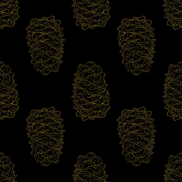 Golden fir cones seamless pattern - Vektor, Bild