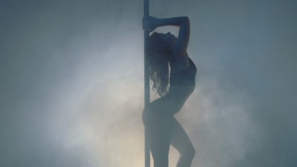 Fiatal szexi vékony szőke pole dance nő gyakorlása a stúdió.  - Felvétel, videó