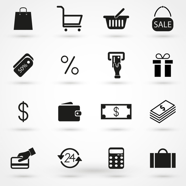Shopping Icons on white background in flat style. Simple vector - Vector, Image