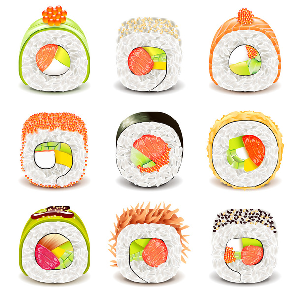 Sushi roll icons vector set - Vector, Image