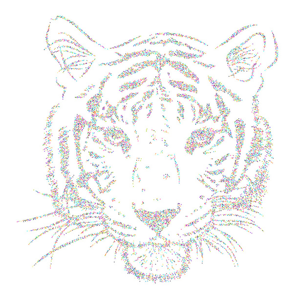 Tigre de obra de arte original con rayas oscuras, aislado sobre fondo blanco, y versión en color sepia, ilustración de contorno. Vector
 - Vector, imagen
