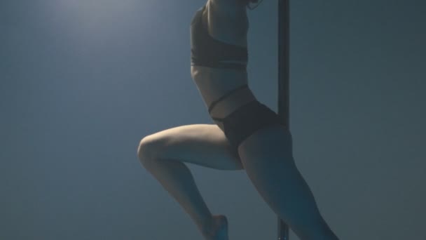 Young slim sexy blonde pole dance woman exercising in studio.  - Materiaali, video