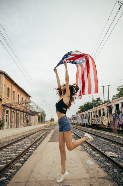 Girl with american flag  - Fotoğraf, Görsel
