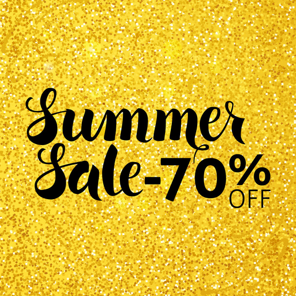 Summer Sale 70 Off Vector Lettering over Gold Glitter - Διάνυσμα, εικόνα