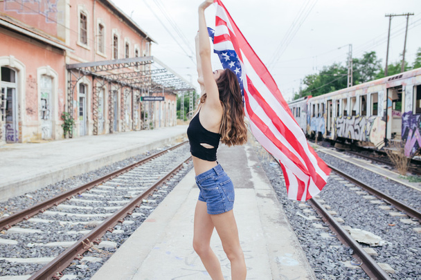 Girl with american flag  - Fotografie, Obrázek