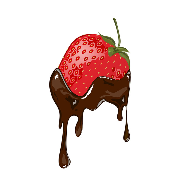 チョコレートに浸したイチゴ - ベクター画像