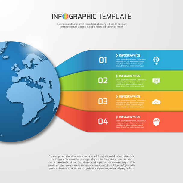 Infographic template with globe for graphs, charts, diagrams. Business, education and industry concept with 4 options, parts, steps, processes. - Vektor, Bild