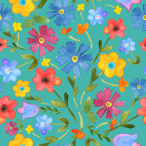 Seamless floral  background. Isolated colorful field flowers drawn watercolor. - Wektor, obraz