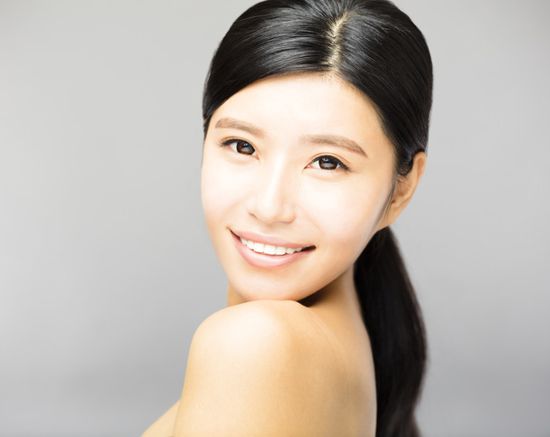 closeup  smiling young  woman face with clean  skin - Photo, Image