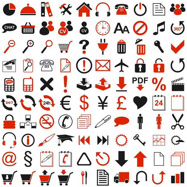 100 rote schwarze Symbole - Vektor, Bild