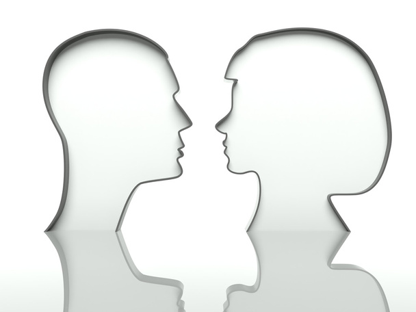 Man and woman heads profiles on white background - Foto, Imagen