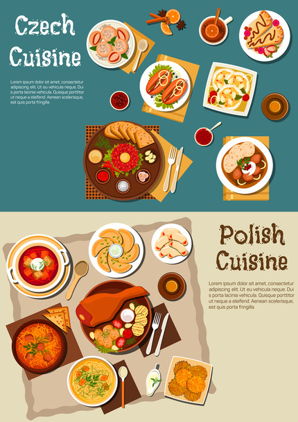 Lengyel és cseh pub vacsorák sör sík ikonnal - Vektor, kép