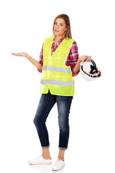 Female builder gesturing dont know - Photo, Image