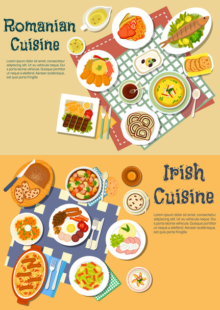 ルーマニア料理とアイルランド料理の豊富な食べ物フラットアイコン - ベクター画像