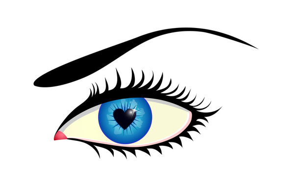 Acercamiento del ojo humano con iris en forma de corazón
 - Vector, Imagen