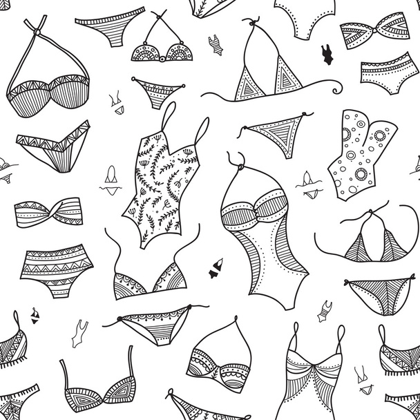 Swimsuits seamless pattern in ethnic ornate boho fashion style. - Vector, afbeelding