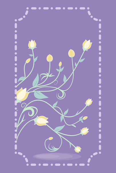 Flores sobre fundo roxo, cartão de felicitações, convite vetorial
 - Vetor, Imagem