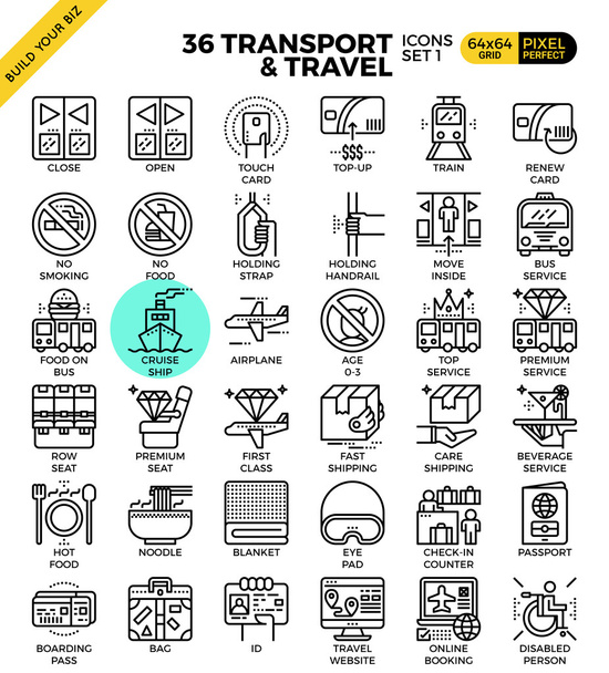 & Travel μεταφορών περίγραμμα εικονίδια  - Διάνυσμα, εικόνα