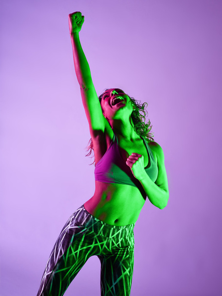 woman dancer dancing fitness exercises isolated - 写真・画像