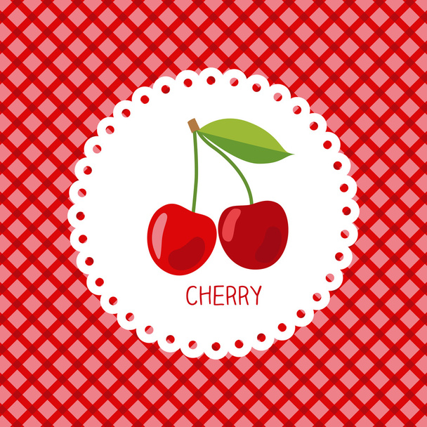 cute cherry  card on red background.  - Vector, Imagen