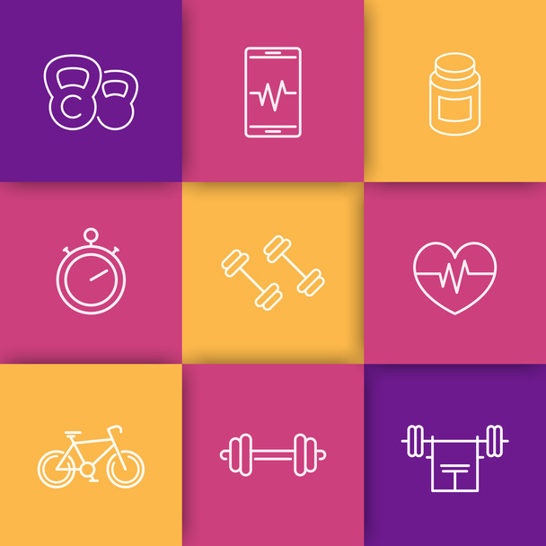 fitness, gym linear icons set, vector illustration - Вектор, зображення