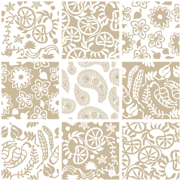 Porcelain Set with Oriental Motifs. Ceramic Tiles Collage with Floral Patterns. - Vektor, kép