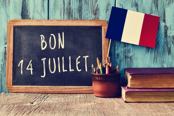 text bon 14 juillet, happy 14th of July in French - Photo, Image