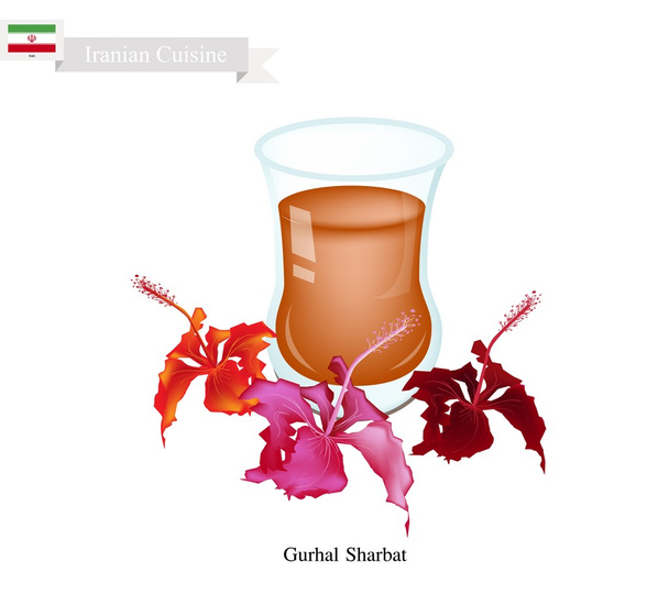 Gurhal Sharbat nebo íránský nápoj vyrobený z Hibiscu a aromatického sirupu - Vektor, obrázek