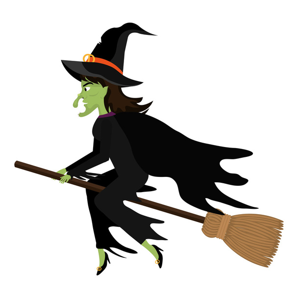 Witch flying with broomstick cartoon - Vector, Image