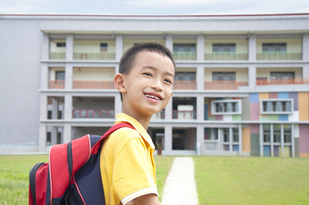 Asiático criança feliz para ir para a escola
 - Foto, Imagem