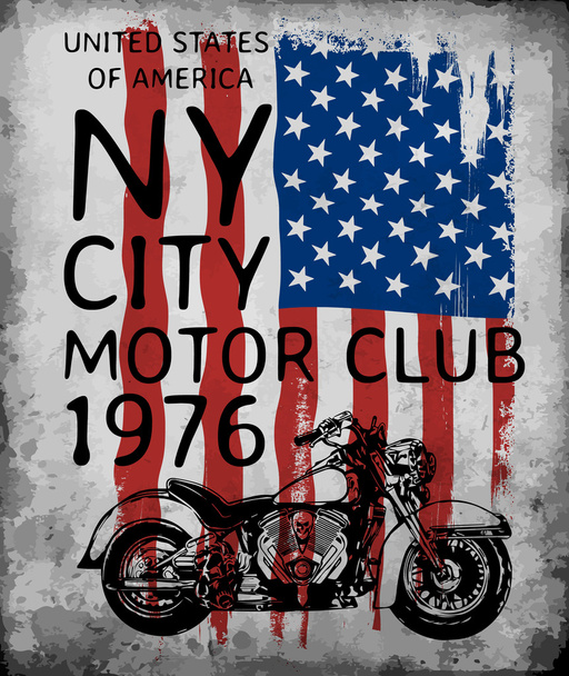 Motorcycle tee graphic with american flag - Vector, Image