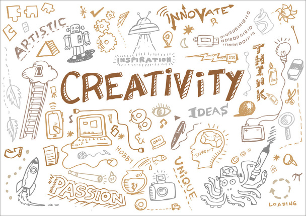 Kreativität und Innovation Doodle Collection Vektor. editierbare Clip-Art. - Vektor, Bild