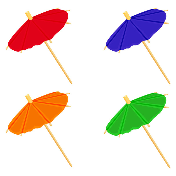 Cocktail umbrellas colorful set vector illustration isolated on a white background - Vettoriali, immagini