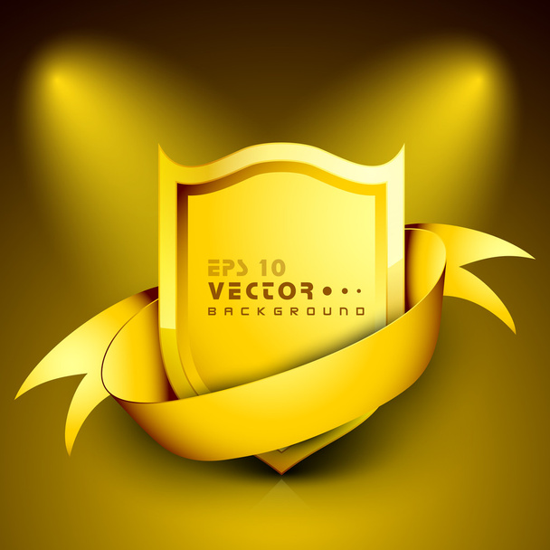 Golden shield with a golden frame for your message. EPS 10. - Vector, imagen