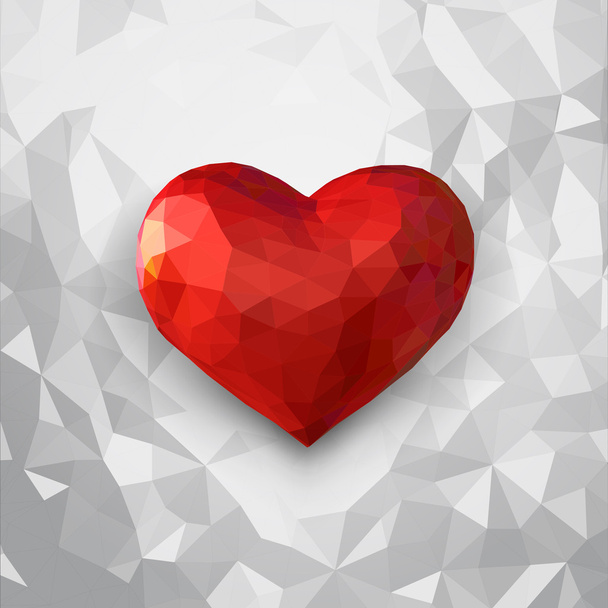 Low poly 3D heart symbol on white background - Vector, Imagen