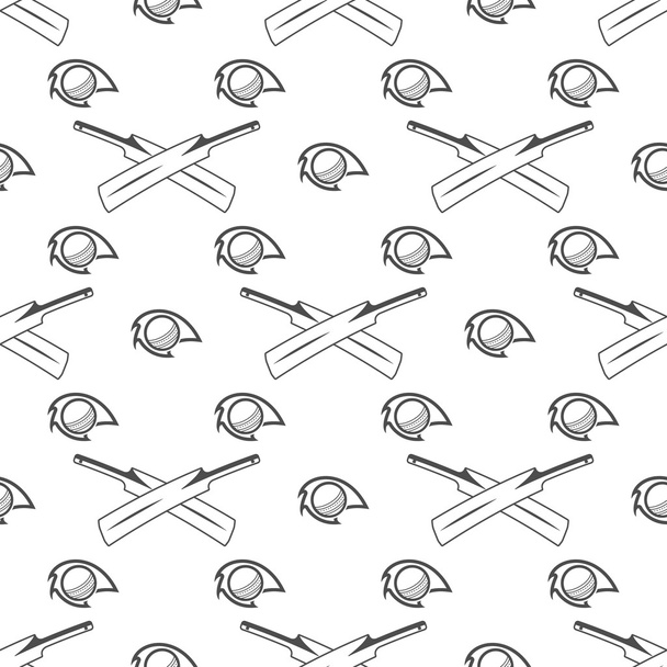 Cricket sport pattern. Retro background. Seamless of accessories - Bat ball symbols. Good for web projects, backdrop, tee design, t shirt etc. Vector - Διάνυσμα, εικόνα