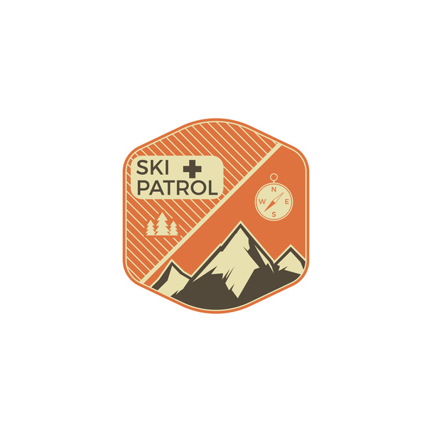 Camping Label. Vintage Mountain ski patrol patch. Outdoor adventure logo design. Travel retro and hipster color insignia. Adventure badge design. Wilderness emblem and badge. Vector. - Vector, Image