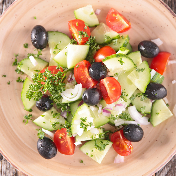 cucumber, tomatoes, olives salad - Zdjęcie, obraz