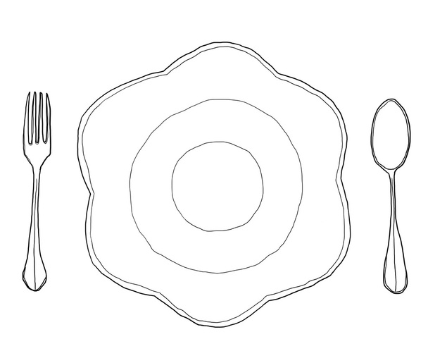 piatto di fiori Forma e forchetta cucchiaio disegnato a mano linea art cu
 - Foto, immagini