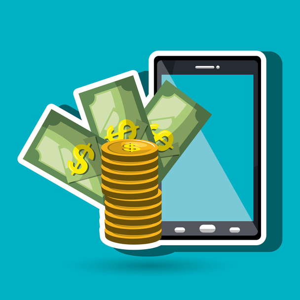 money online from smart phone isolated icon design - Vector, Image