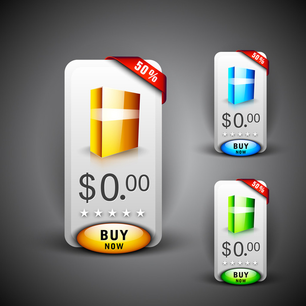 Discount icon set with product display and ribbon, can be use as - Vektori, kuva