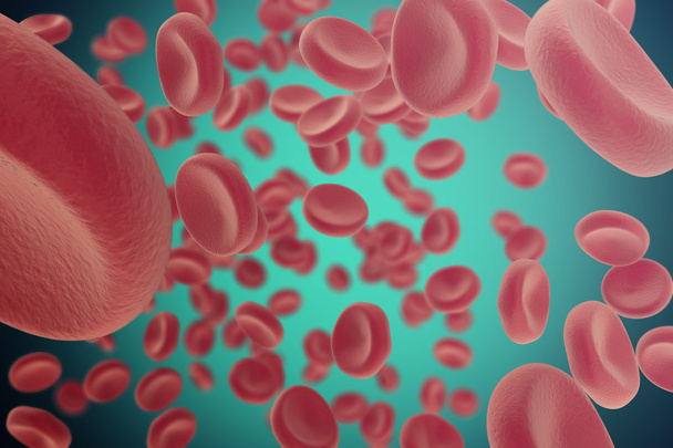 abstrakte rote Blutkörperchen, wissenschaftlicher, medizinischer oder mikrobiologischer Hintergrund. 3D-Illustration - Foto, Bild