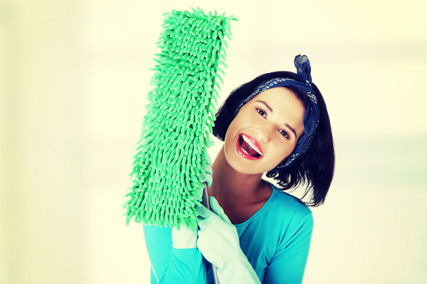 portret szczęśliwy sprzątaczki - Zdjęcie, obraz