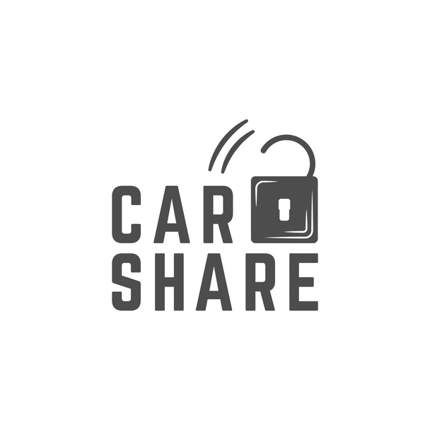 Car share logo design. Car Sharing vector concept. Collective usage of cars via web application. Carsharing icon, car rental element and lock symbol. Use for webdesign or print. Monochrome design - Vettoriali, immagini
