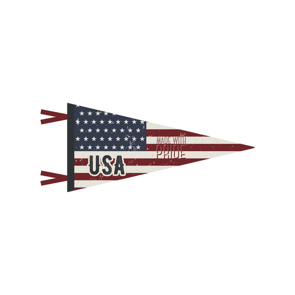 Adventure USA pennant. Pennant explore flags design. Vintage united states flag design. USA flag pennant with inspiration text quote - Made with Pride. Summer old style. Use for webdesign or print - Vector, Image
