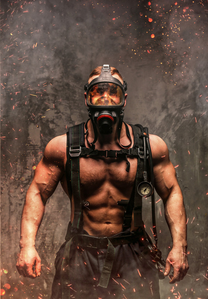 brutal shirtless fireman - Photo, Image