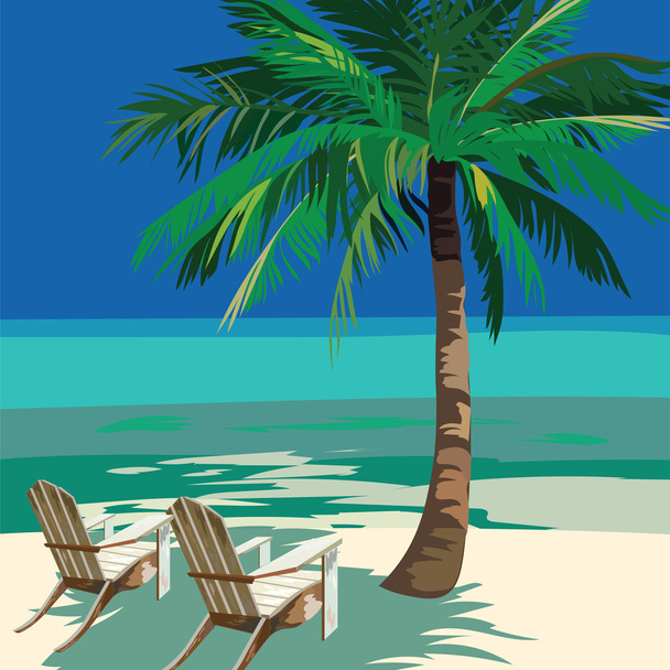 Summer Beach with lounge chairs - Vector, Imagen