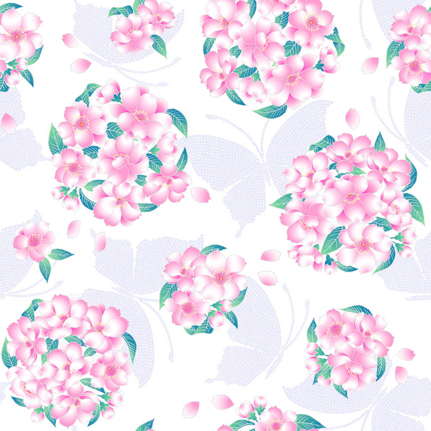 Japanese style cherry pattern - Vector, imagen